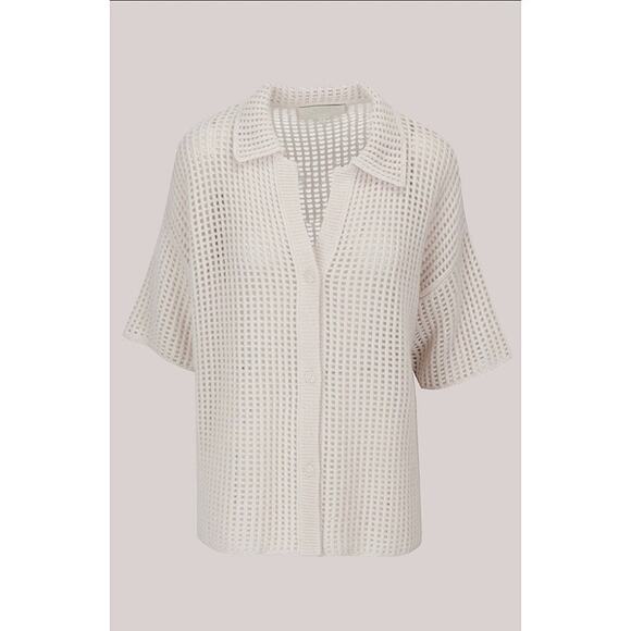 NEW Naked Cashmere Wren Crochet Short Sleeve Cashmere Shirt in Alabaster Medium - Picture 11 of 11